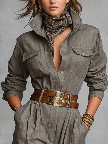 NIKA | Bawełniano-lnianie kombinezon z długim rękawem