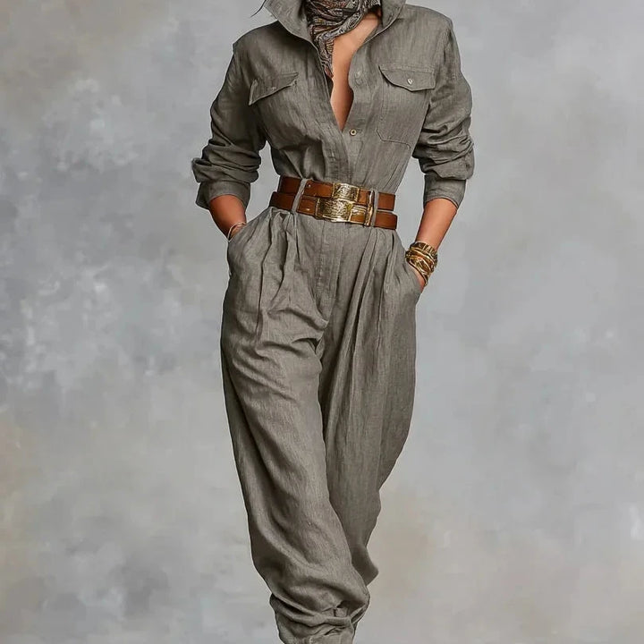 NIKA | Bawełniano-lnianie kombinezon z długim rękawem