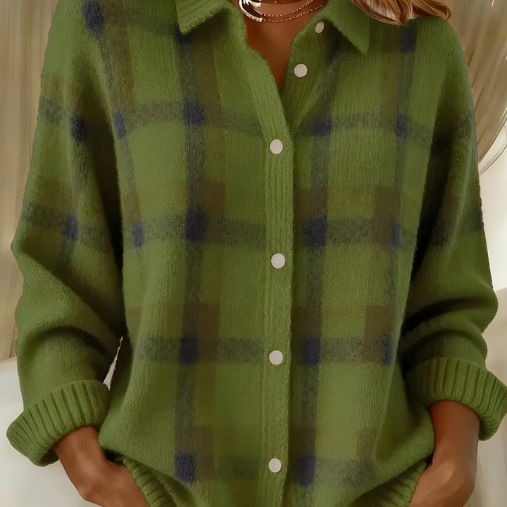 BEATA | Miękki sweter-kardigan w kratę