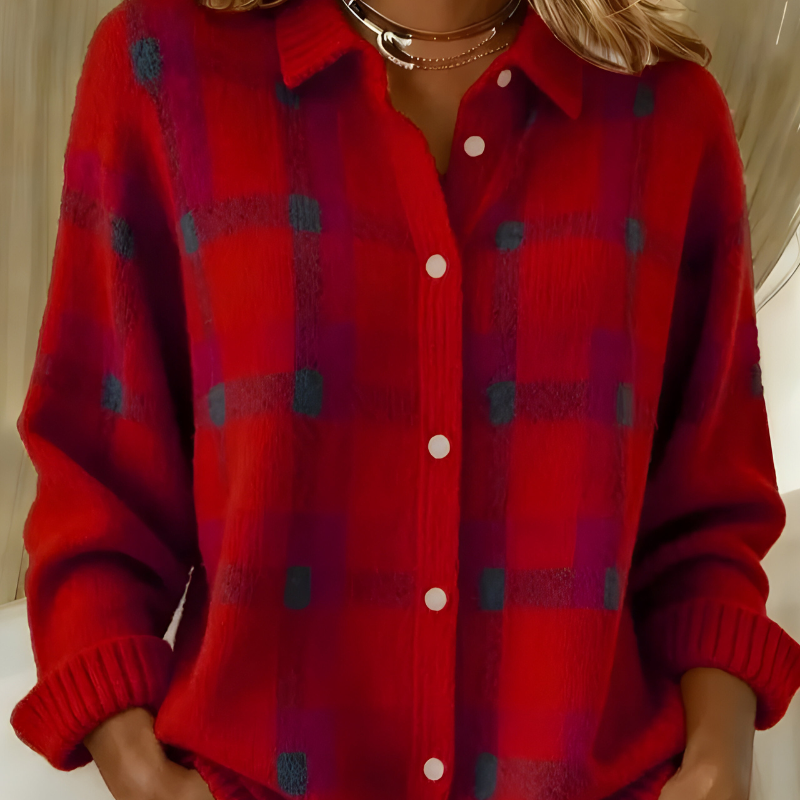 BEATA | Miękki sweter-kardigan w kratę