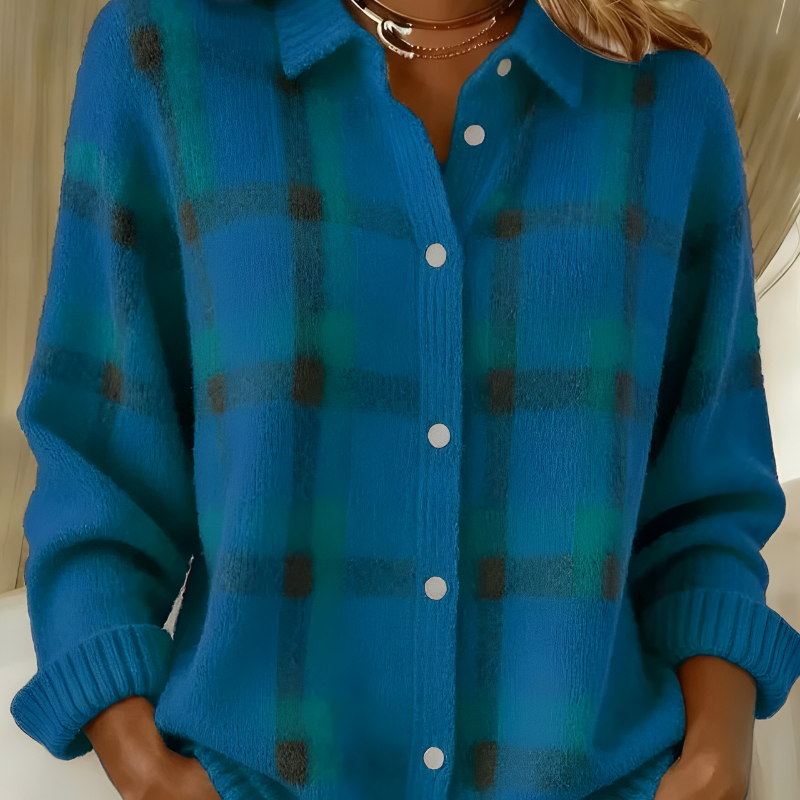 BEATA | Miękki sweter-kardigan w kratę