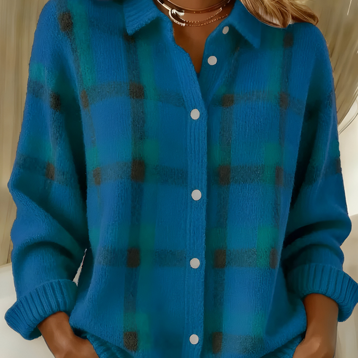 BEATA | Miękki sweter-kardigan w kratę