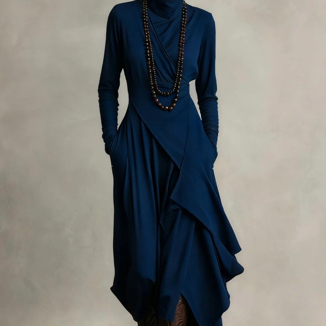 Natalia | Asymetryczna dzianinowa sukienka maxi z golfem