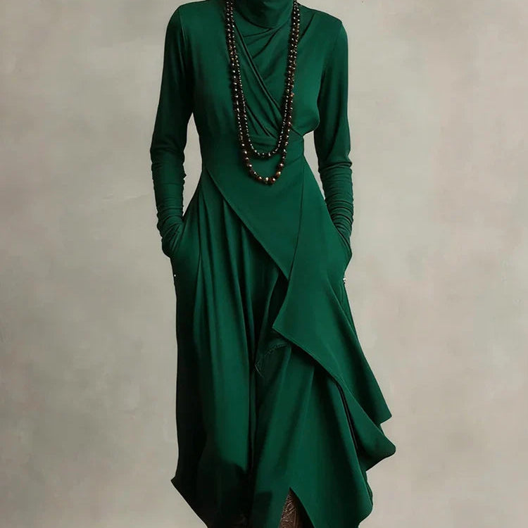 Natalia | Asymetryczna dzianinowa sukienka maxi z golfem