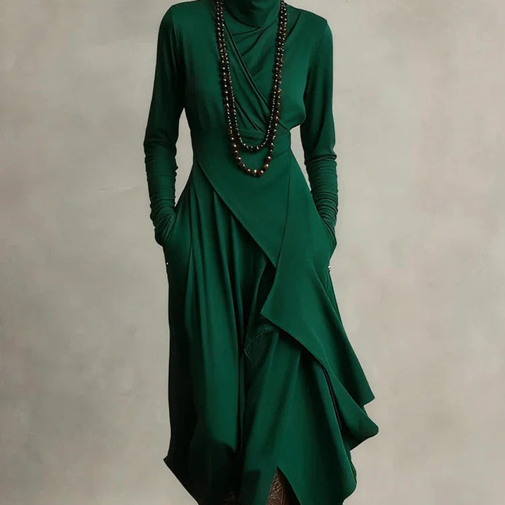 Natalia | Asymetryczna dzianinowa sukienka maxi z golfem