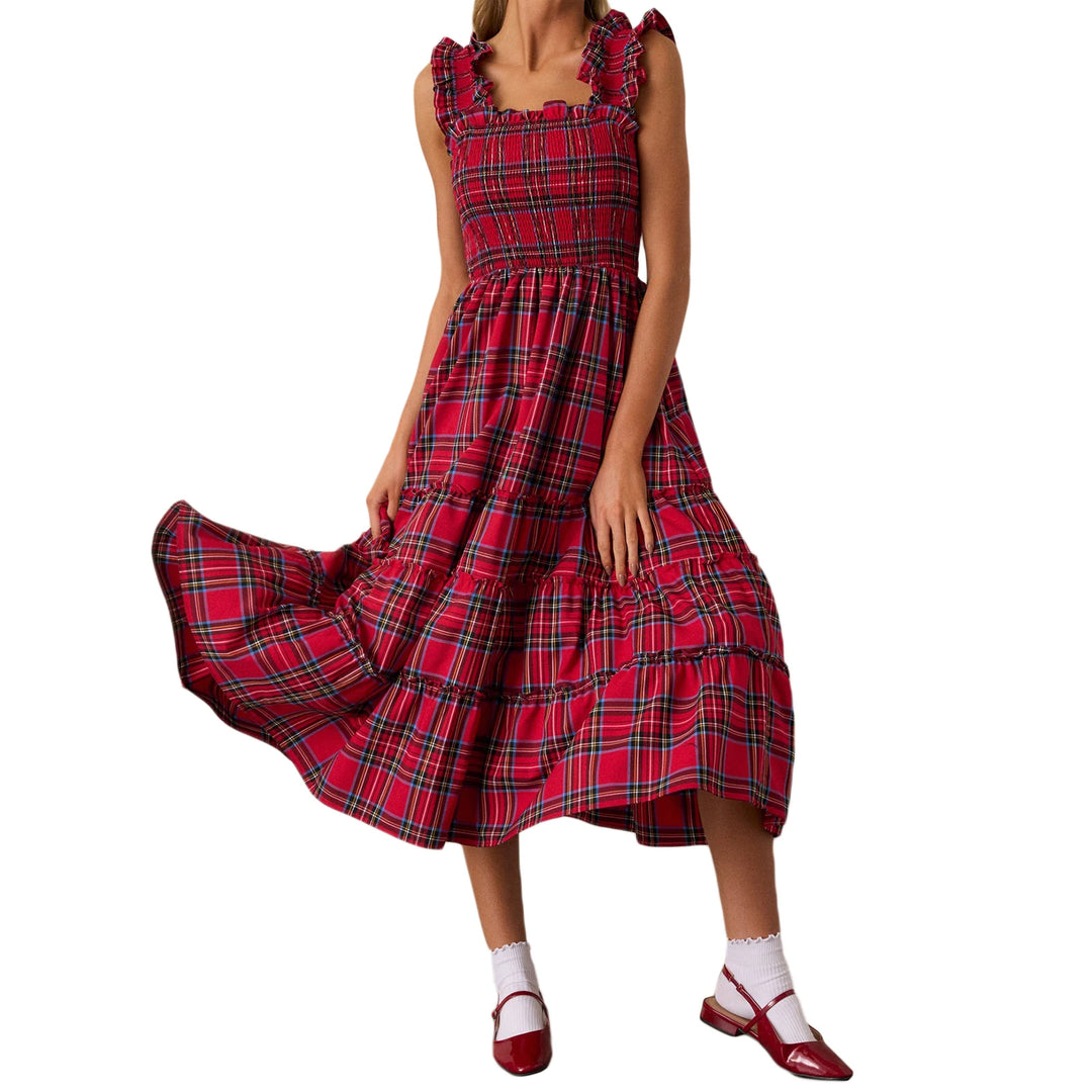 ZUZANNA| Damska sukienka bez rękawów, w kratę, A-linia, na imprezę