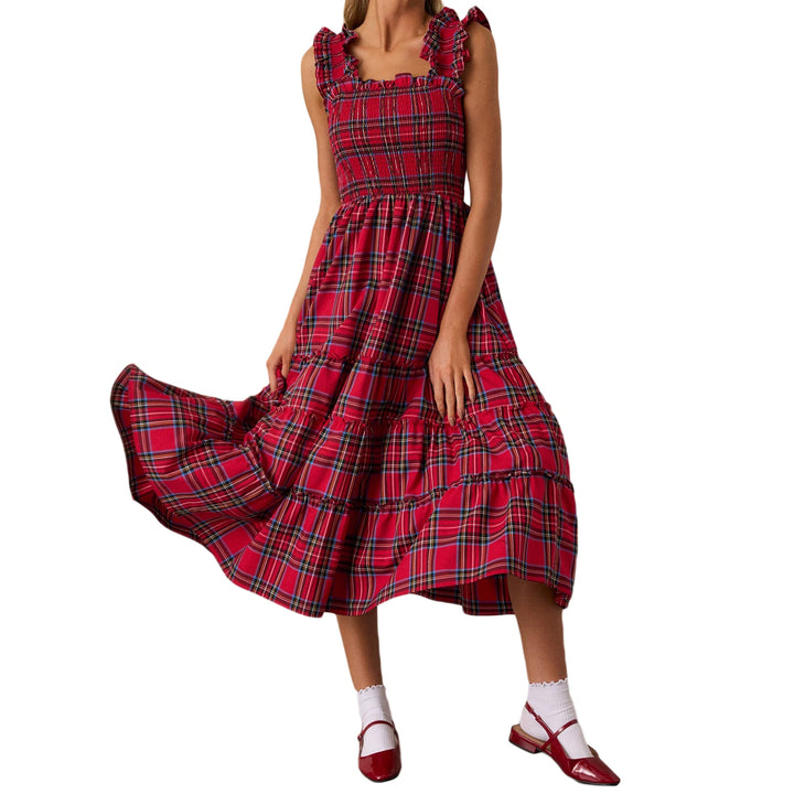 ZUZANNA| Damska sukienka bez rękawów, w kratę, A-linia, na imprezę