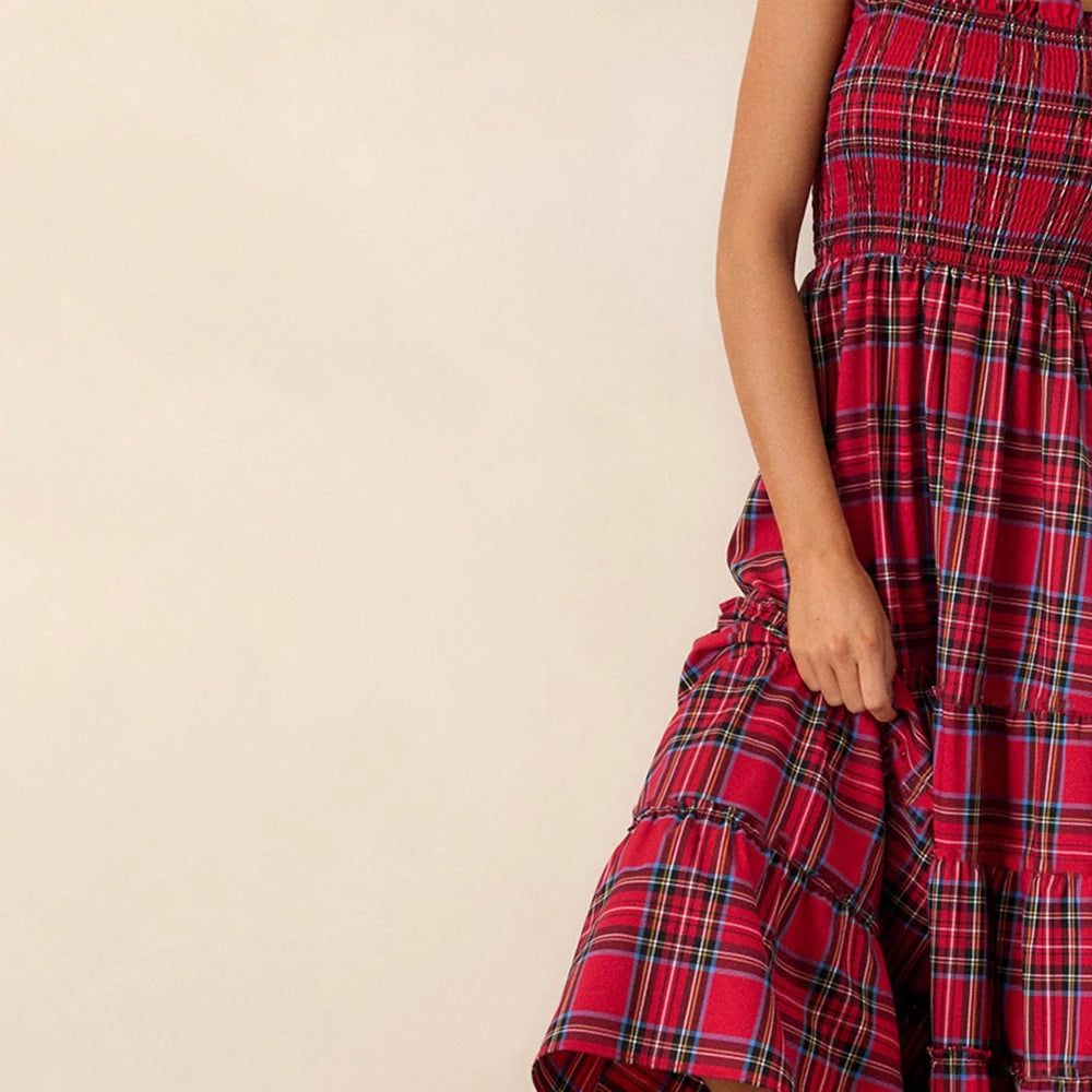 ZUZANNA| Damska sukienka bez rękawów, w kratę, A-linia, na imprezę