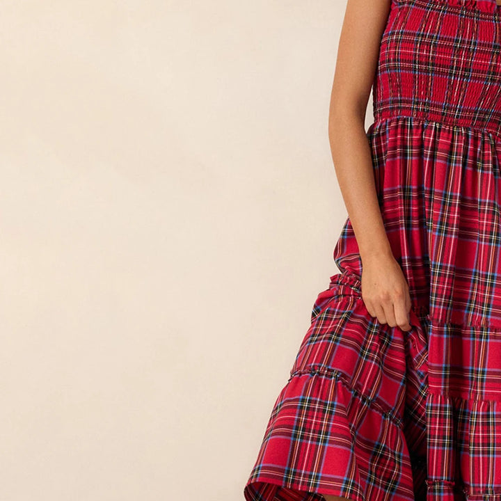 ZUZANNA| Damska sukienka bez rękawów, w kratę, A-linia, na imprezę