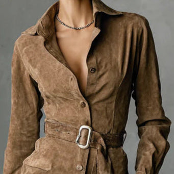 Amira | Sukienka midi zamszowa z paskami