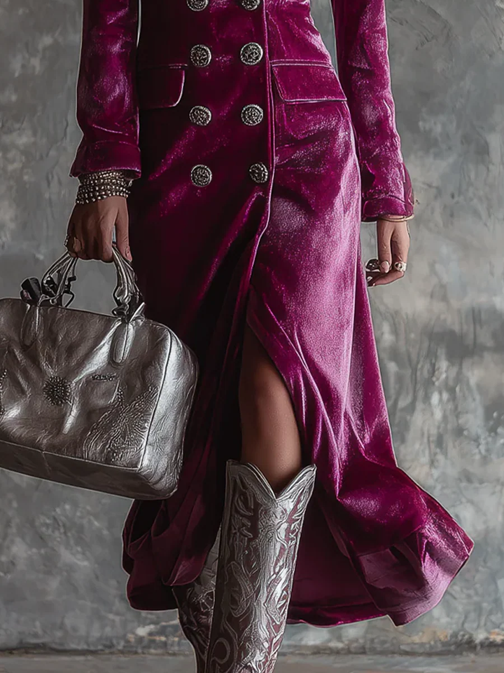 LINIA FAYLINE| Welurowa Sukienka Blazer Maxi