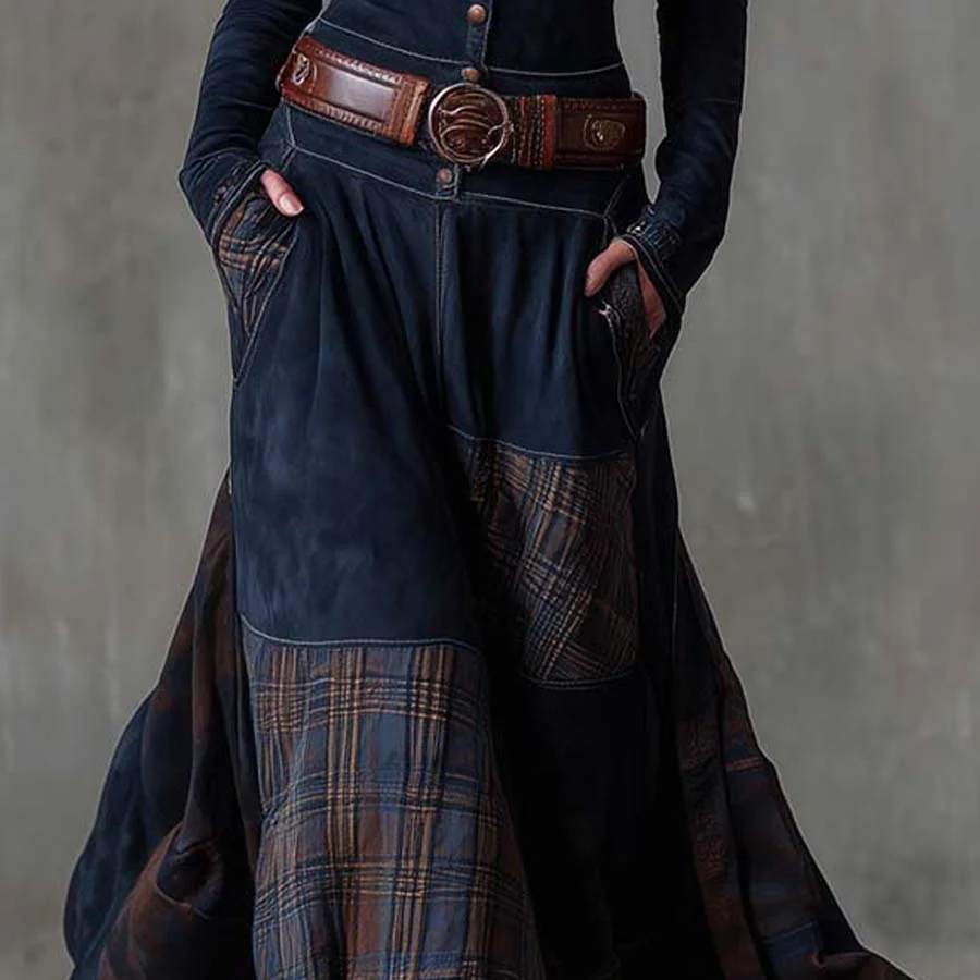 Helena | Granatowa zamszowa sukienka maxi