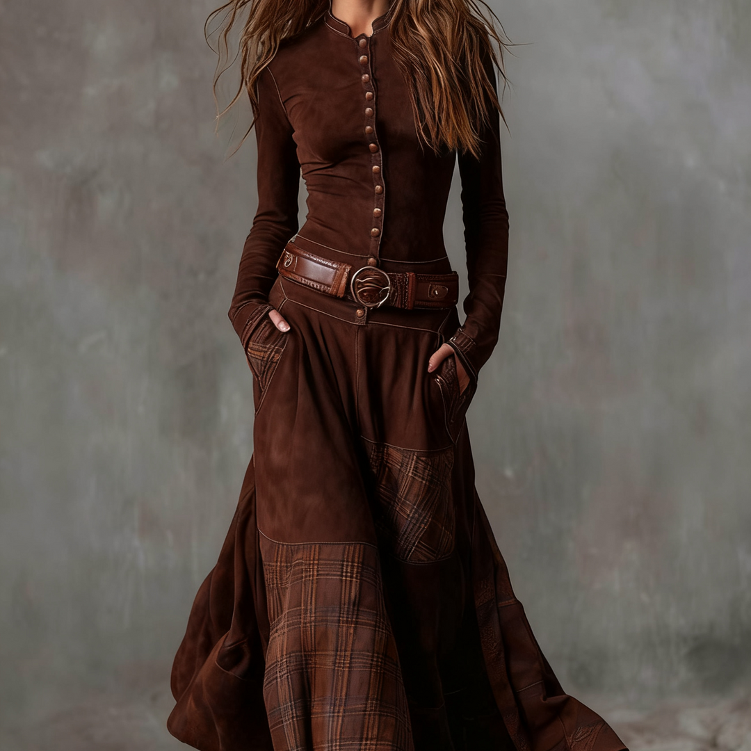 Helena | Granatowa zamszowa sukienka maxi