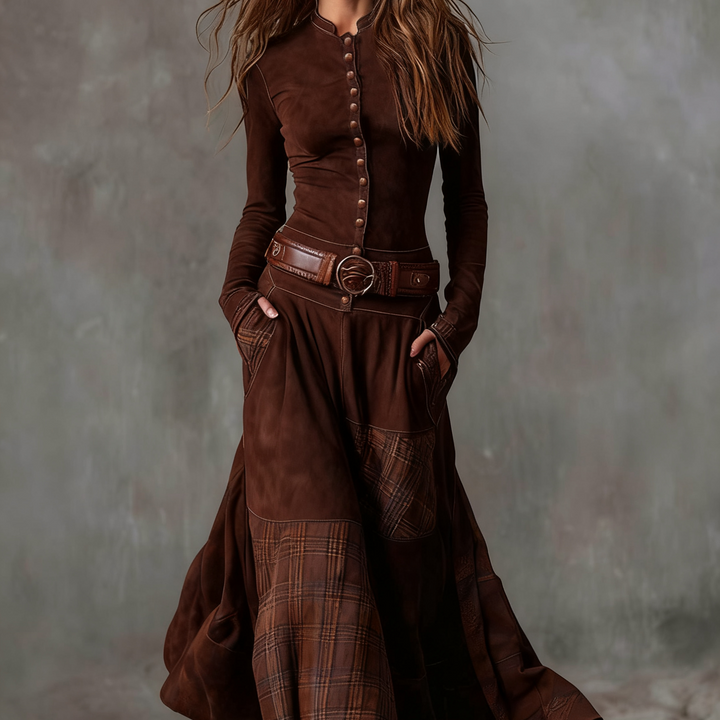 Helena | Granatowa zamszowa sukienka maxi