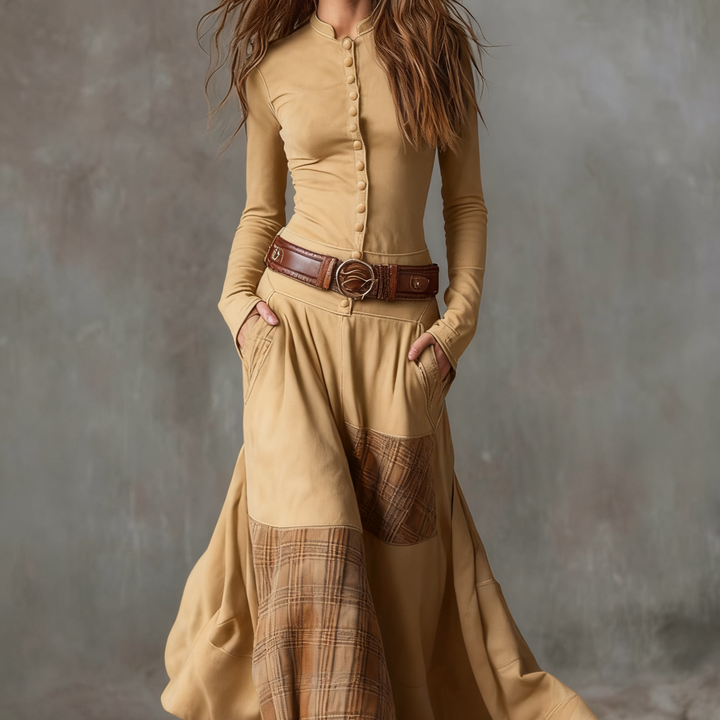 Helena | Granatowa zamszowa sukienka maxi