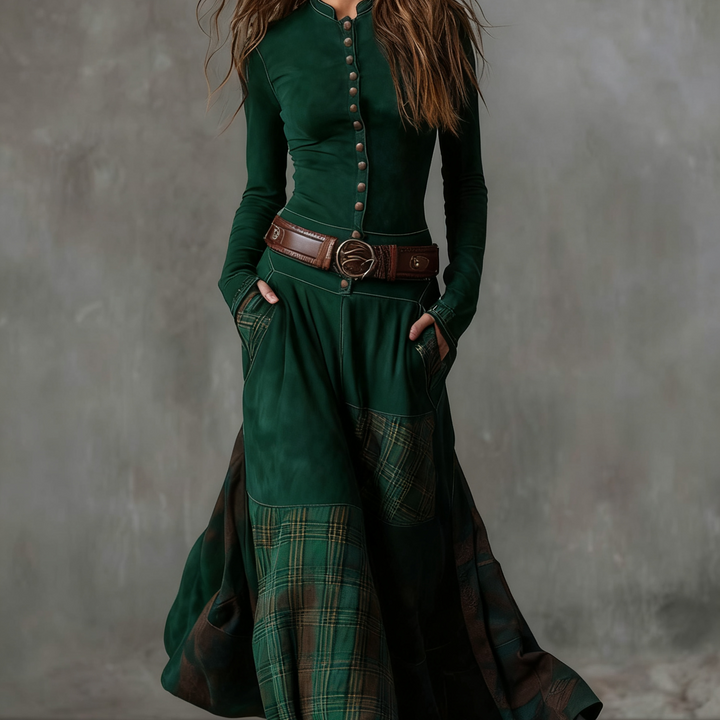 Helena | Granatowa zamszowa sukienka maxi