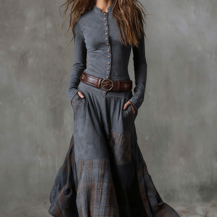 Helena | Granatowa zamszowa sukienka maxi