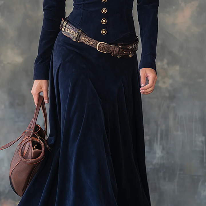 Iwona | Zamszowa sukienka maxi w paski