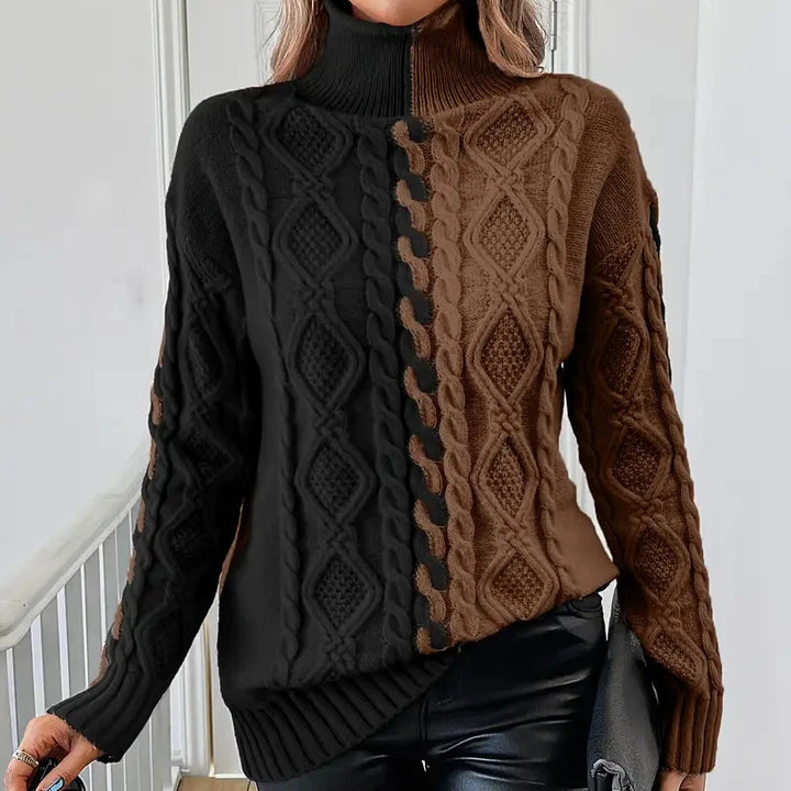 LEONI | Elegancki Sweter w Paski z Wysokim Kołnierzem