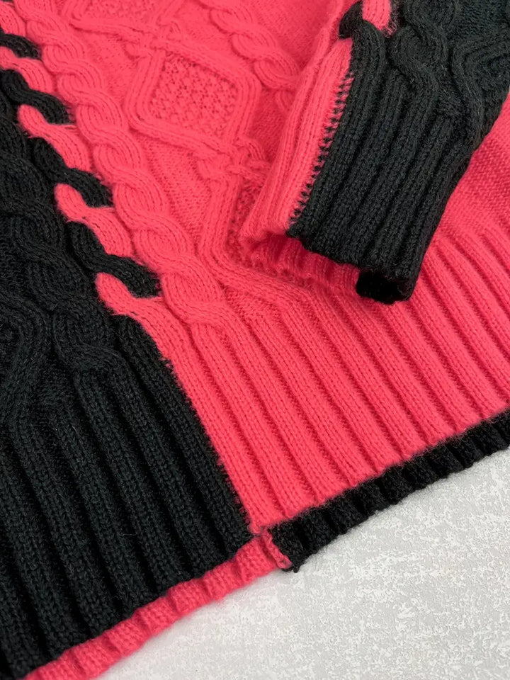 LEONI | Elegancki Sweter w Paski z Wysokim Kołnierzem