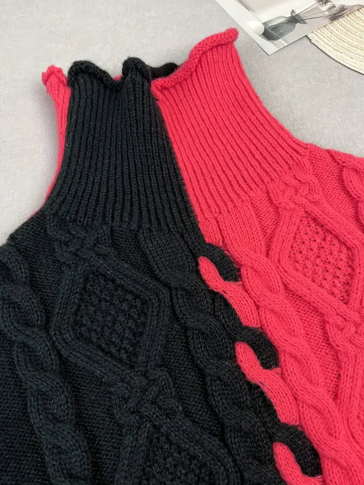 LEONI | Elegancki Sweter w Paski z Wysokim Kołnierzem