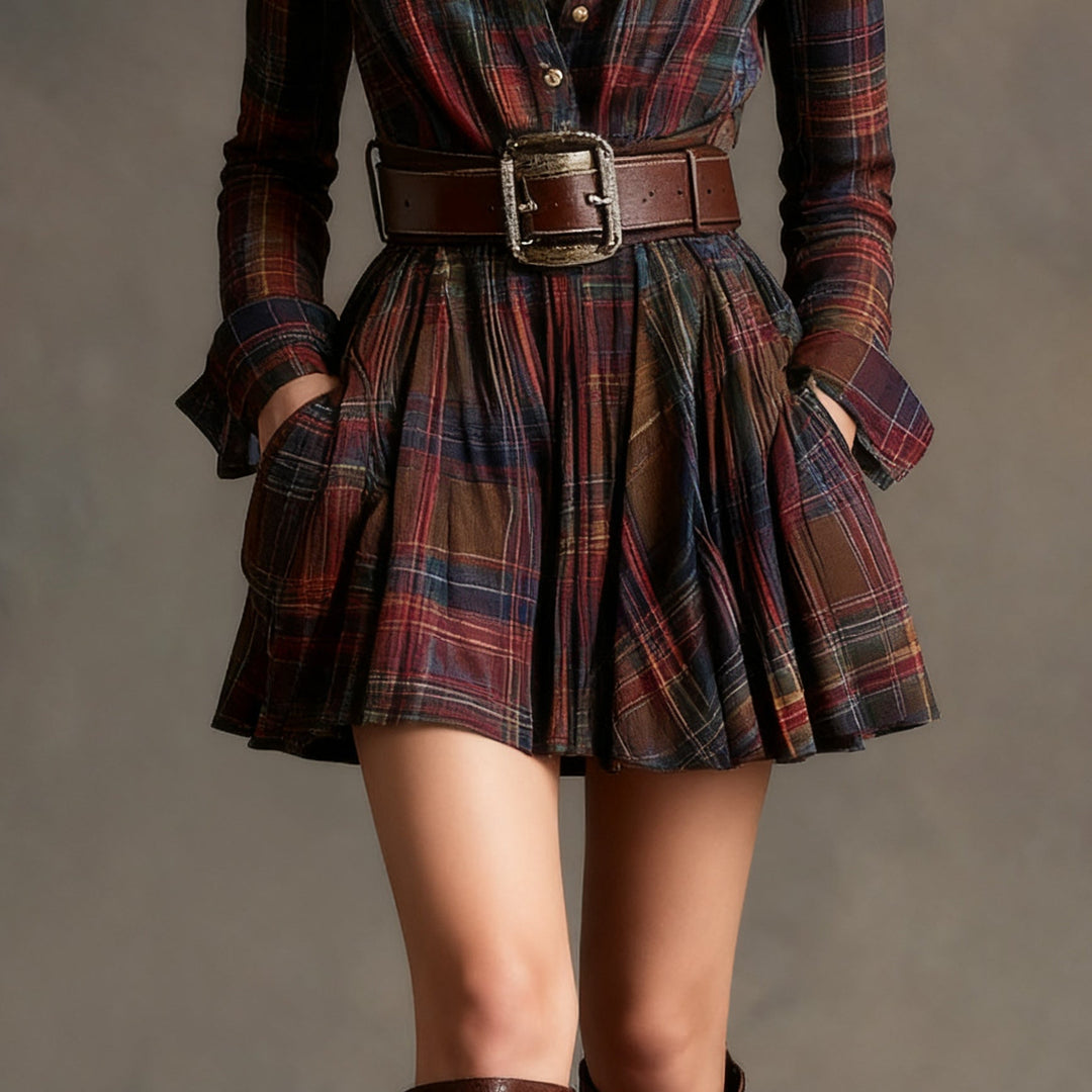 Magdalena | Elegancka krótka sukienka w kratę