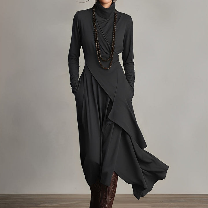 Natalia | Asymetryczna dzianinowa sukienka maxi z golfem