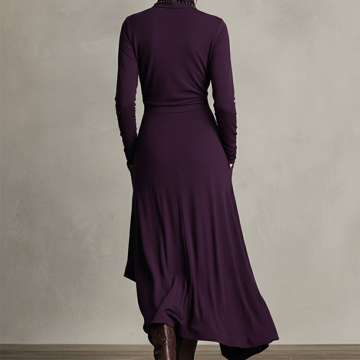 Natalia | Asymetryczna dzianinowa sukienka maxi z golfem