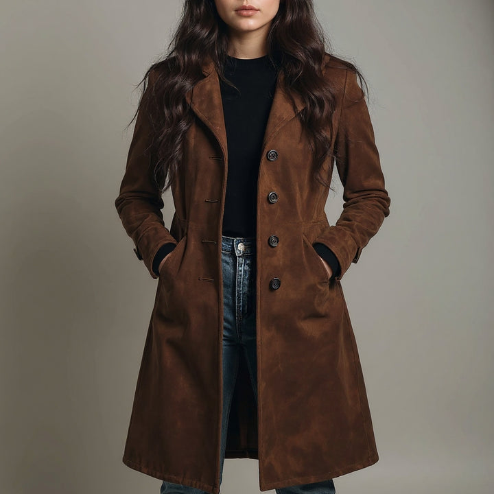 Teresa | Zamszowy płaszcz trench w stylu vintage